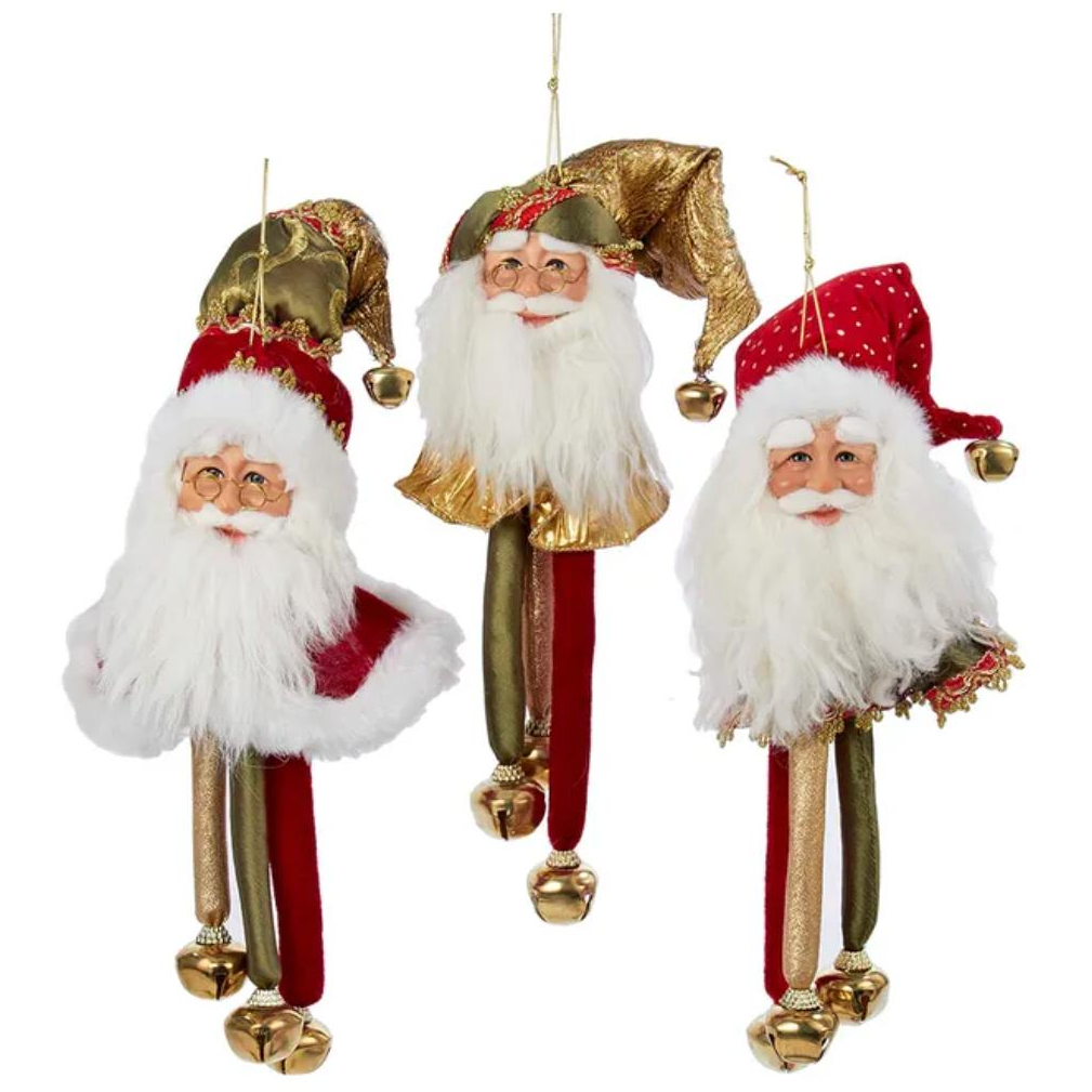 Red, Green and Gold Santa Head With Bells Ornaments - Zinnias Gift Boutique