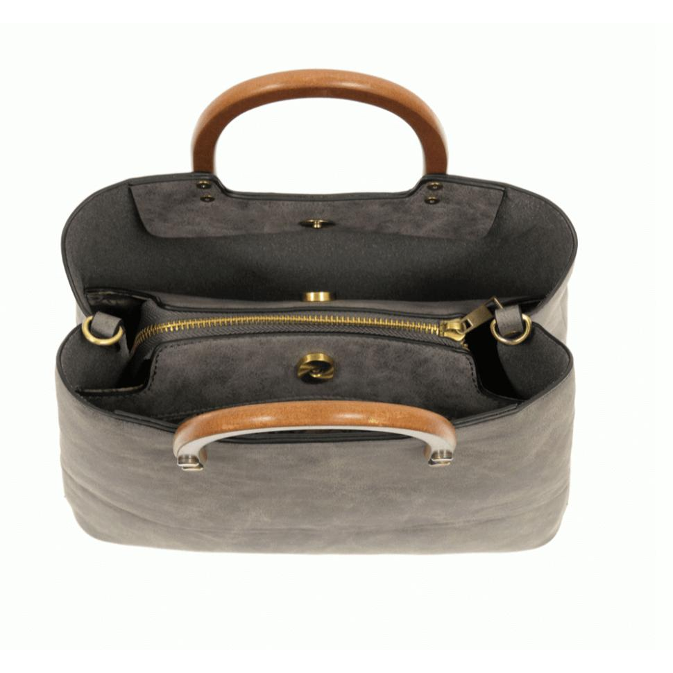 Angie Vintage Satchel with Wood Handle - Grey - Zinnias Gift Boutique