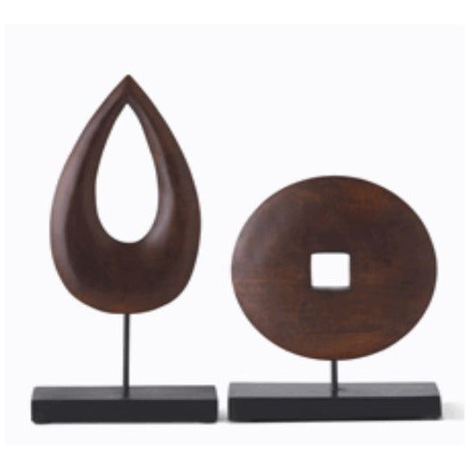 Dark Mango Wood Round Sculptures on Black Spindles - Zinnias Gift Boutique