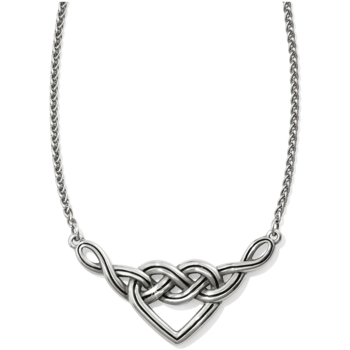 Brighton Interlok V Heart Necklace featuring a silver chain with a V-shaped heart pendant.