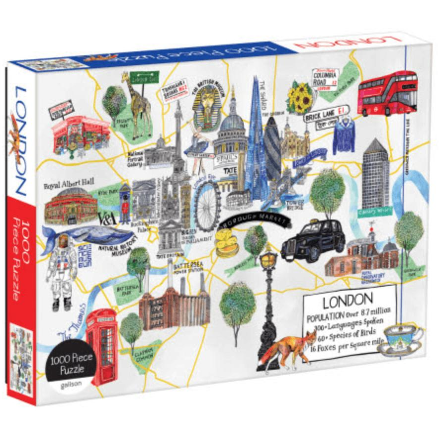 Galison London puzzle featuring a detailed cityscape image, perfect for assembling and decorative display.