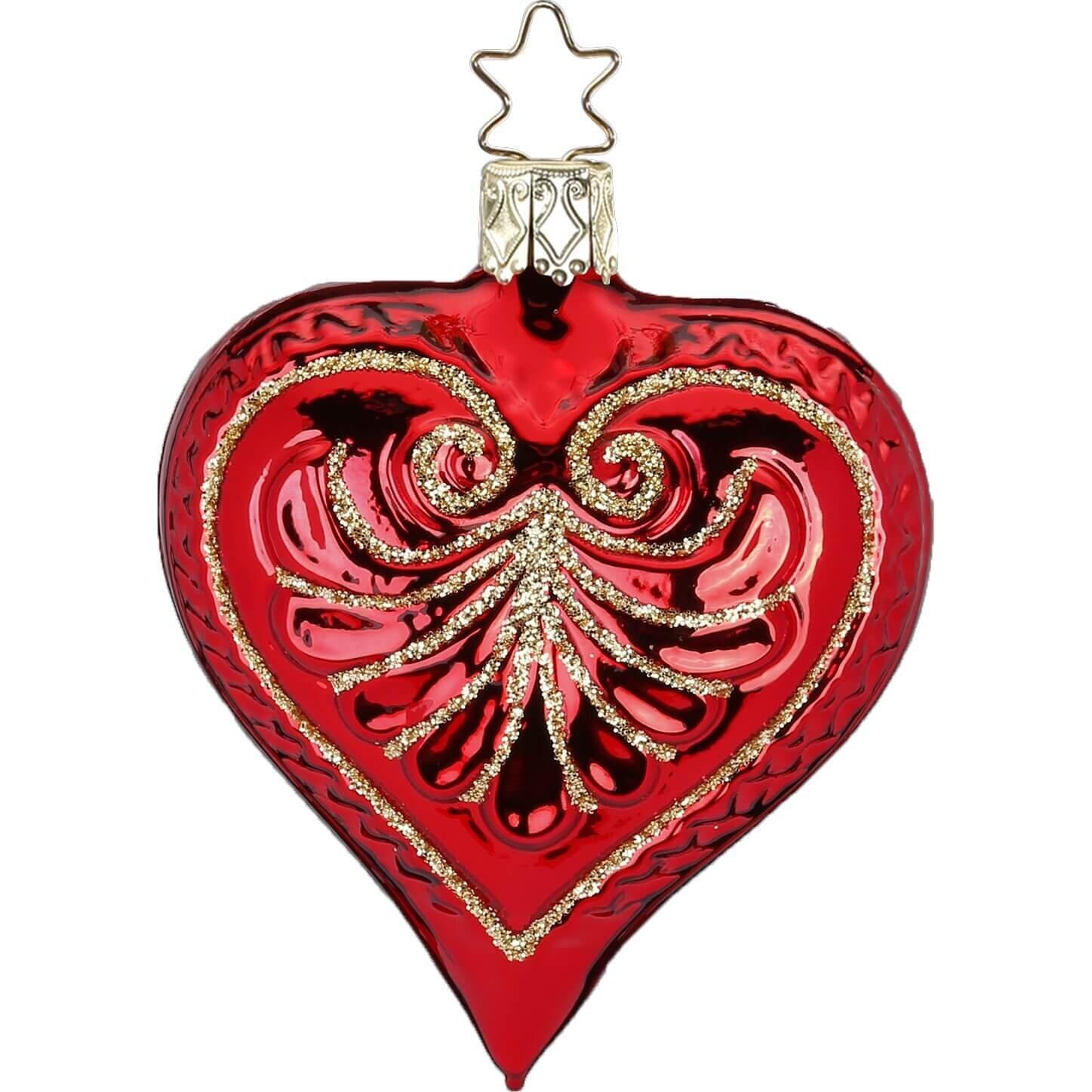 German glass Heart Ornament by Inge-glas featuring intricate designs and a delicate, glossy finish.