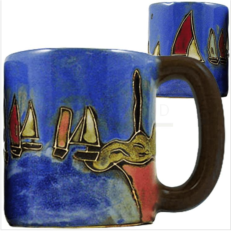 Square 12oz Mara mug featuring a sailboat design, perfect for enjoying coffee or tea with nautical style.