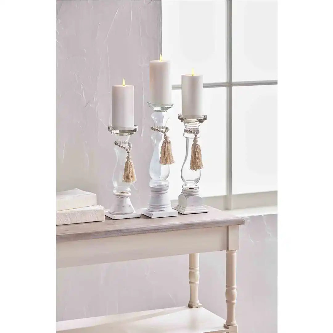 Glass Wood Bead Candlestick - Zinnias Gift Boutique
