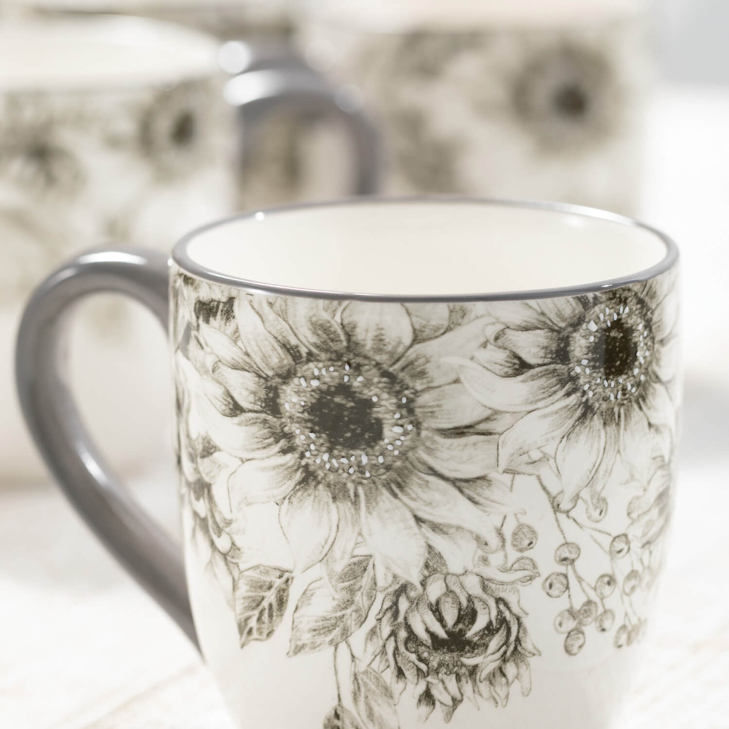 Sunflower Mug Grey Tones - Zinnias Gift Boutique