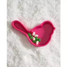 Melamine pink bird figurine by Nora Fleming, decorative bird with smooth finish and vibrant pink color.