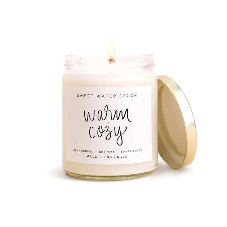 Warm and Cozy Soy Candle | Stoneware Candle Jar - Zinnias Gift Boutique