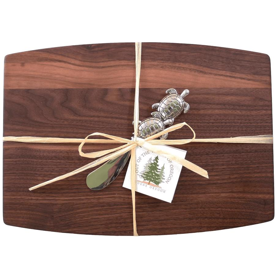 Walnut Cheese Board with Metal Turtles Spreader - Zinnias Gift Boutique